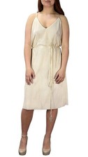 Women V Neck Cocktail Midi Dress Cut Out Back Boho Beige, Large