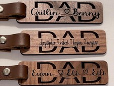 Wood engraved dad keychain with kids names