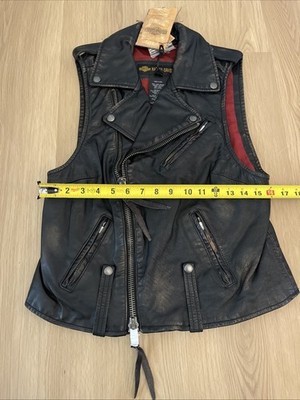 Harley-Davidson Women's XS Swingarm Black Leather Biker Vest-NWT