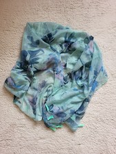 Mint Floral Sheer Scarf with Tassels 160 80 cm Lightweight Summer Wrap