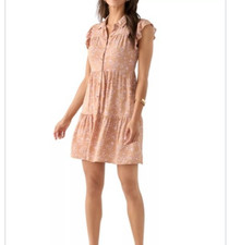 Lucky Brand Shirt Dress Womens Medium Peach Floral Button Front Rayon Midi