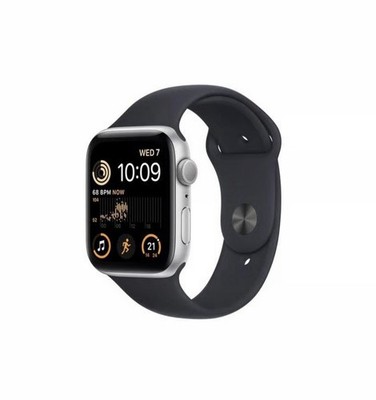 Apple Watch SE 2 GPS Alu Silber 44 mm Sportarmband sw.  M/L Top + ovp.