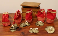 Vintage LARGE LOT of 9 Brass Belly Dancing Finger Cymbals India Brass