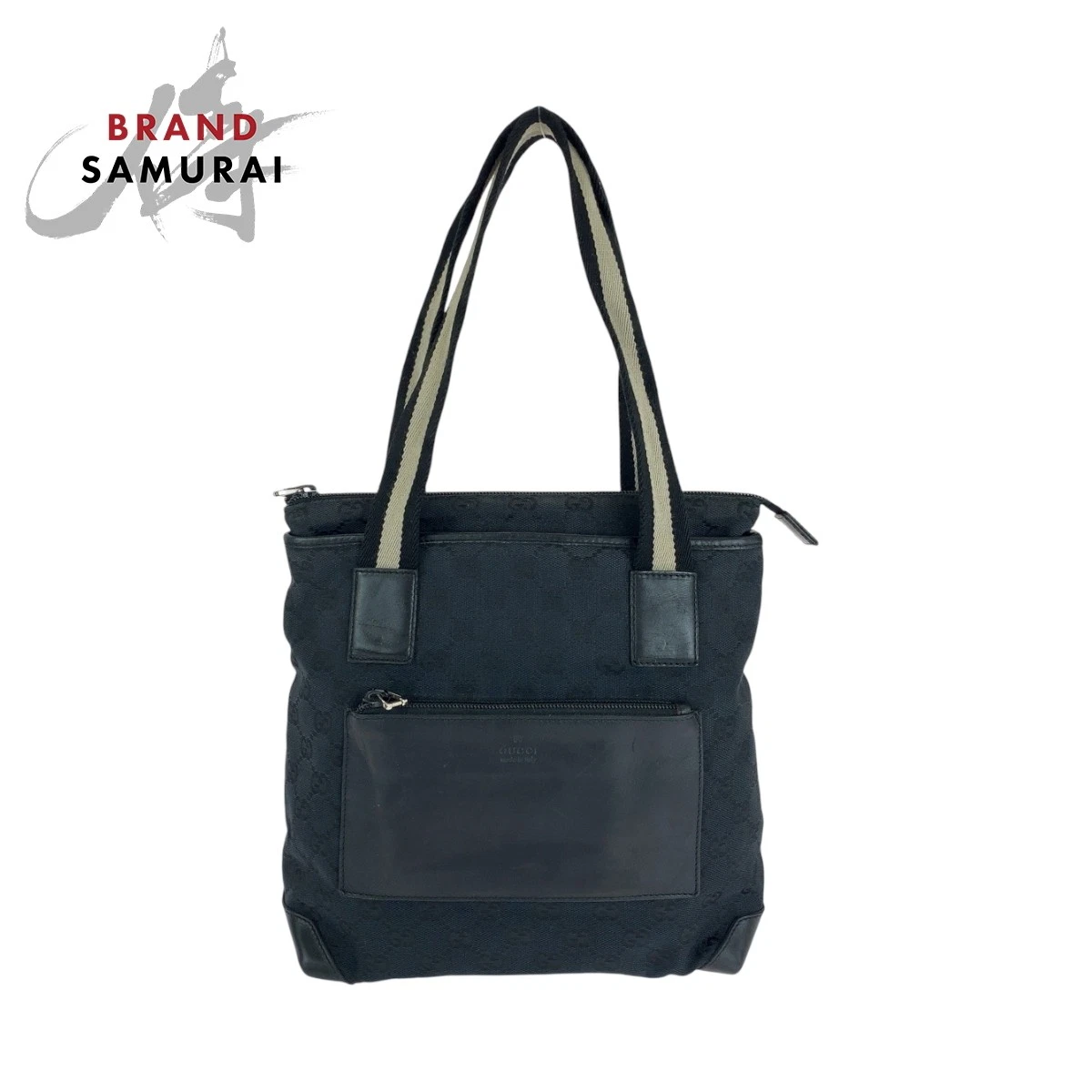 Sac fourre tout bandoulière GUCCI noir beige argent quincaillerie GG toile 019 0402 femme