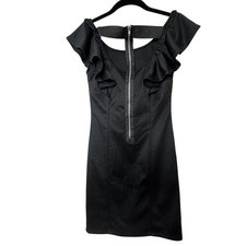 Sexy Satin Black Ruffle Sleeveless Mini Exposed Back T Design Small