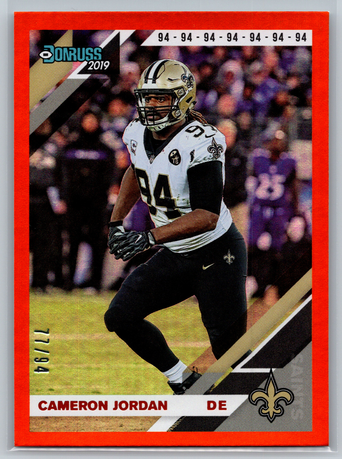 Cameron Jordan 2019 Panini Donruss Orange Jersey Number /94 #175 Saints