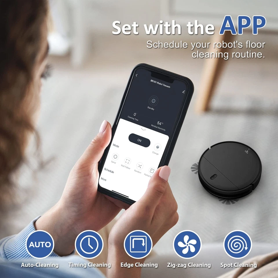 Black 2 in 1 Robotic Vacuum Cleaner with Mopping Smart App Voice Control 100m... - Image 2 of 4