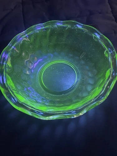 Uranium Green Glass Small Bowl 1.5” X 4.5” Vintage Depression Era Glows UV Light