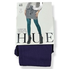 HUE Classic Rib Control Top Tights Womens Size 1 Aubergine Purple