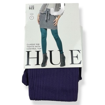 HUE Classic Rib Control Top Tights Womens Size 1 Aubergine Purple