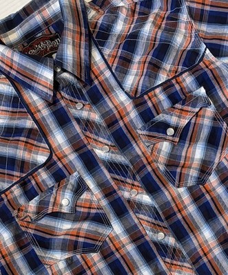 ROCK & ROLL COWBOY - Men's Plaid Western Pearl Snap Long Sleeve Shirt - Large
