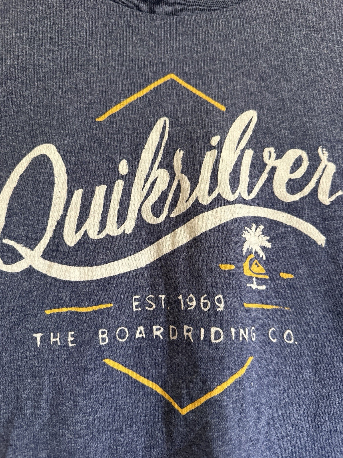 Quiksilver Logo Men's Long Sleeve Graphic Tee large Heather Blue Skate Beach  EU