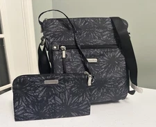 Baggallini Go Bagg Crossbody Bag w/RFID Wristlet Wallet Midnight Blossom NWOT