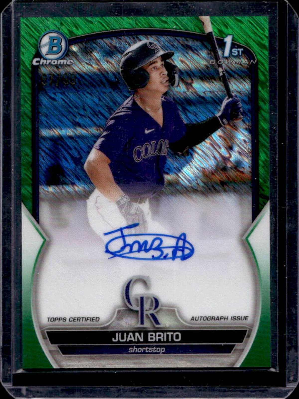 2023 Bowman Juan Brito Chrome Auto Green Shimmer Refractor 1st #/99