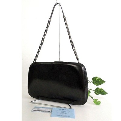 Prada Vintage 97s Archive Leather Chain Shoulder Bag Black Unisex Authentic F/S