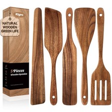 5 PCS Wooden Spatula Set, Natural Teak Wooden Spoons for Cooking, Nonstick Co...
