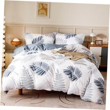 Duvet Cover Set,100 Cotton Comforter Cover with Queen-90" x 90" Blue Leaf