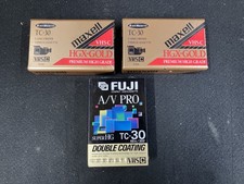 VHS-C CAMCORDER VIDEOCASSETTE TC-30, LOT OF 3, MAXELL HGX  FUJI A/V PRO, SEALED