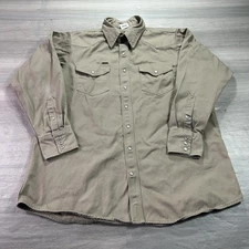 LAPCO FR Shirt Mens 18L Khaki Western Pearl Snap Workwear 100% Cotton Mexico