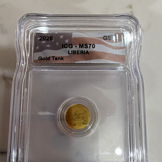 2026 Liberia 12 Dollars Gold Coin 1/1000 oz Gold Tank ICG MS70 KM#