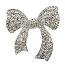 Oversized Crystal Bow Ring In Silver Tone Metal - 60mm Across - 7/8 Size