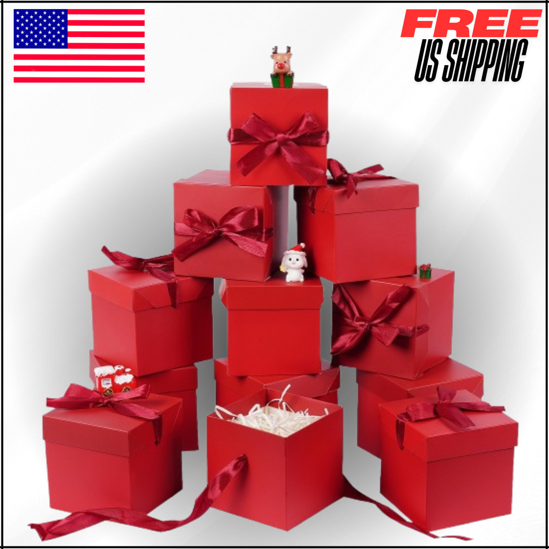 Small Gift Boxes W Lids, Red Gift Boxes W Ribbon for Christmas, Packing 12Pc