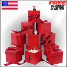 Small Gift Boxes W Lids, Red Gift Boxes W Ribbon for Christmas, Packing 12Pc