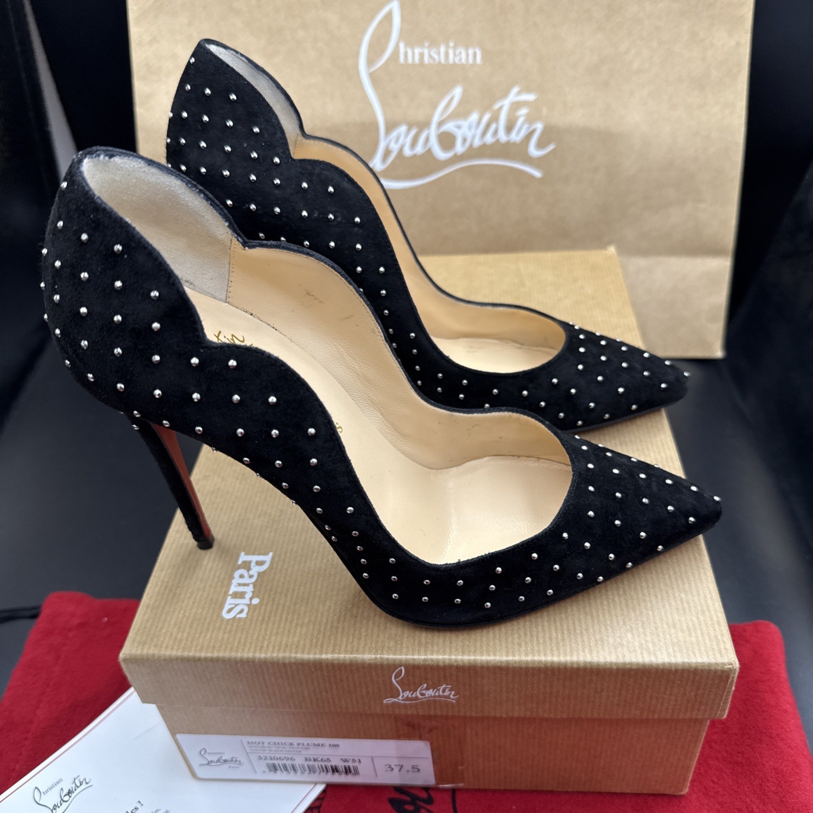 Christian Louboutin Hot Chick Black Suede Silver Studs 100 Heels Uk 4.5 Eu 37.5