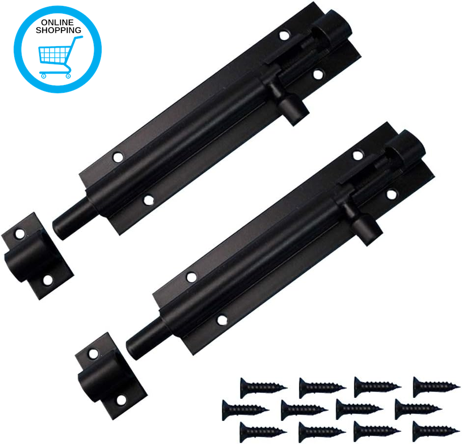 2Pcs Door Bolt  Bolt Gate Bolt Black Door Lock Bolts 6 Inch Security Slide Latch