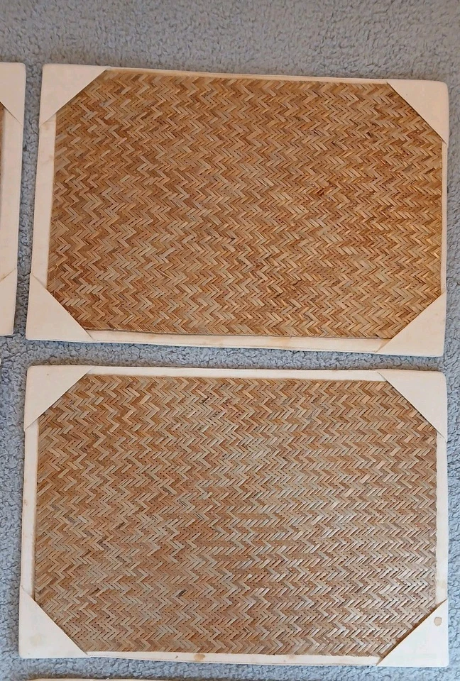 Set of 12 Woven Ratan Placemats 19x13 Natural Chevron Boho Brownstone Gallery - Image 3 of 4