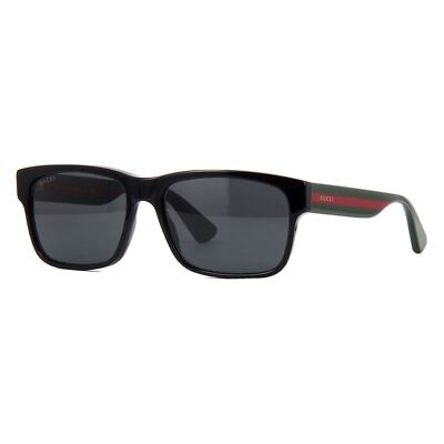 Gucci GG0340S 006 Black Green Red Stripe Grey Lens Rectangle