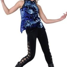 Jazz, Tap, Hip Hop Dance Costume, Blue  Black, Medium Adult