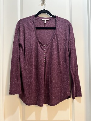 Victoria s Secret Burgundy Henley Knit Top Shirt Medium Armpit To Armpit 23 