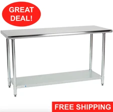 24" x 60 Adjustable Table Work Prep Undershelf Restaurant Indoor Stainless Steel