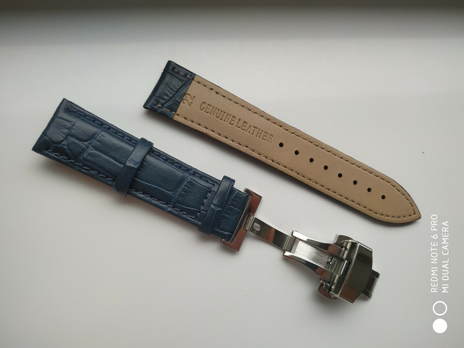 Navy blue real leather strap for Breitling Tissot IWC watch clasp 1824