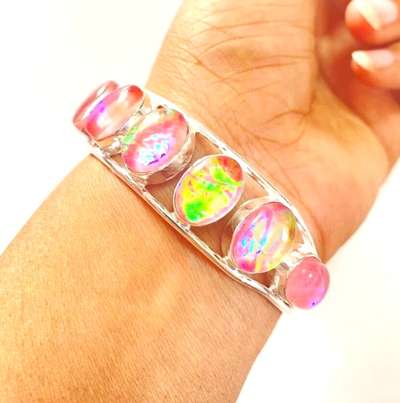 Australian Triplets Opal Gemstone 925 Sterling Silver Handmade Jewelry Bangle - Image 2 of 4