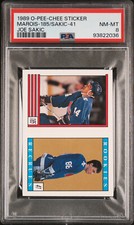 1989-90 O-Pee-Chee Stickers #41 Joe Sakic Rookie #185 Mario Marois PSA 8 NM-MINT