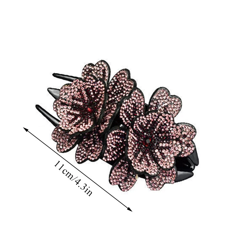 Estrás Doble Flor Garra de Pelo Flor Grande Clip de Pelo Correas Cangrejo Elegante Foto 2 de 4
