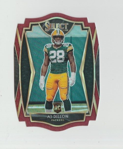 A.J. DILLON 2020 PANINI SELECT ROOKIE RED PRIZM DIECUT PREMIER LEVEL 165 PACKERS