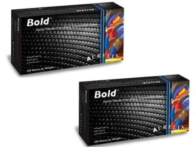 2 Boxes of 100 (200) AURELIA BOLD STRONG BLACK NITRILE Gloves Mechanic Tattooist