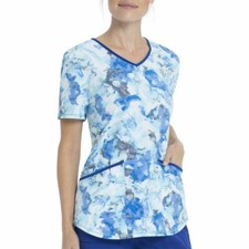 Womens Blue Color Wash Tie Dye Scrub Top Scrubstar -V Neck Small or Medium