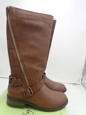 Girls Brown Knee High Zipper Closure Boots COGNAC Sizes 2 & 4