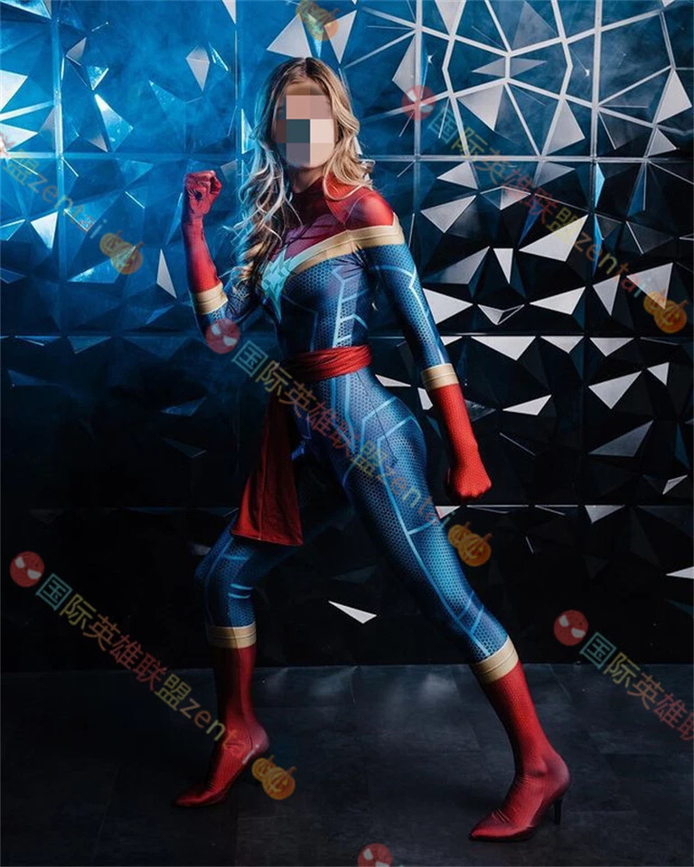 Adulto/Niños Capitana Marvel Disfraz Juegos con disfraces Mono Body Halloween Zentai Foto 3 de 4