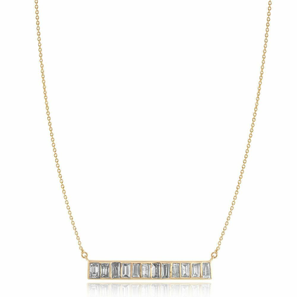 1.28ct Baguette Diamond Bar Pendant 14k Yellow Gold Necklace Wedding Jewelry NEW
