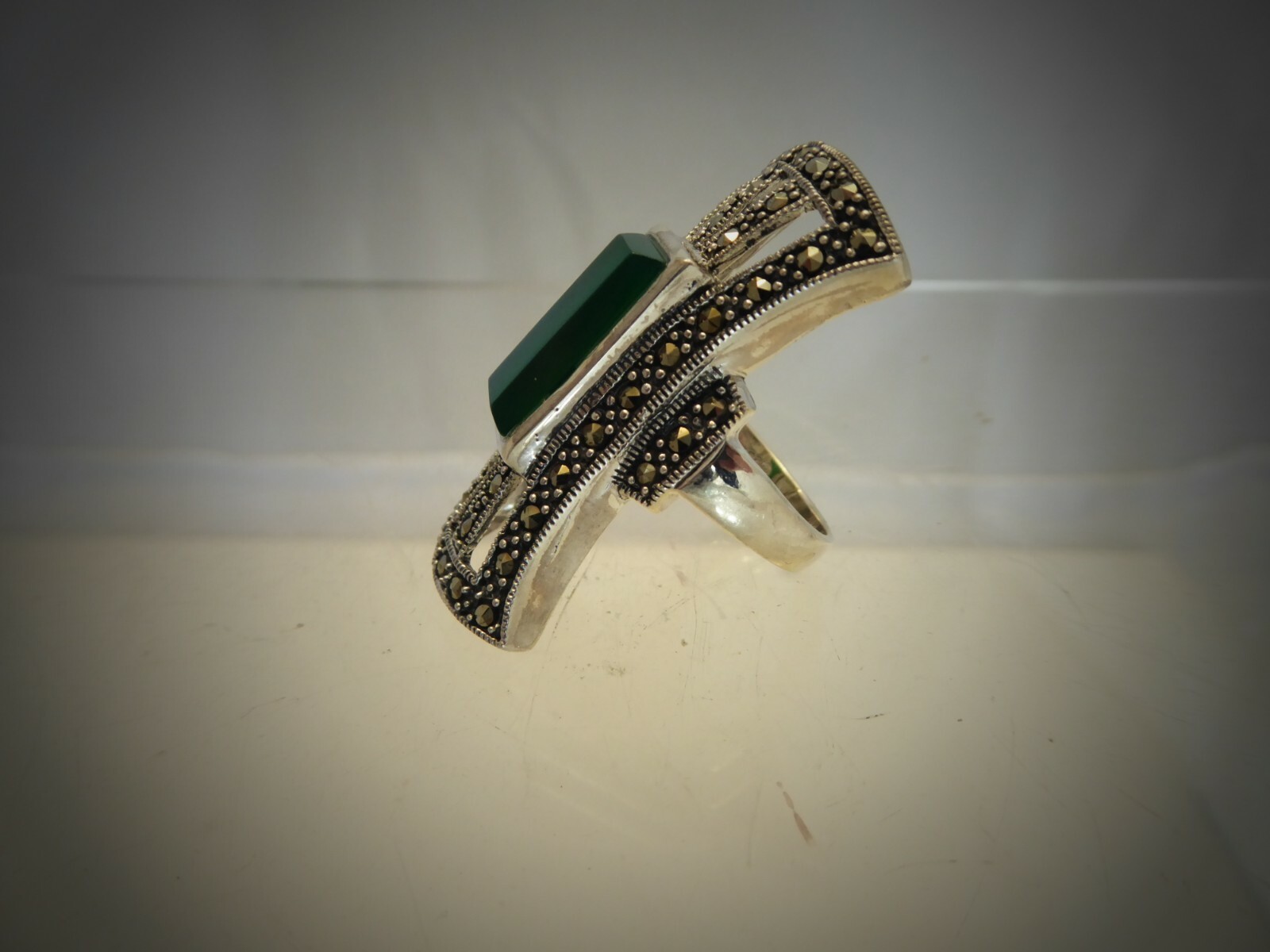 SOLID SILVER ART DECO STYLED RING - image 5