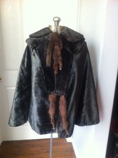 1800's Victorian Black Velvet Fur Mink Tails Cape Coat Jacket Full  Wide