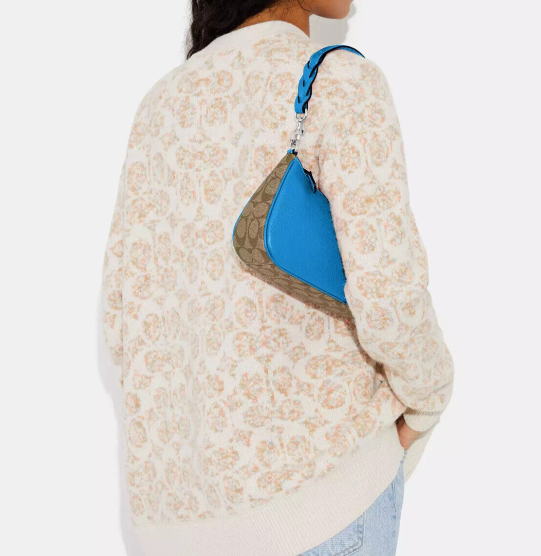 Coach Khaki/Racer Blue Teri Signature Canvas & Leather Shoulder Bag (CJ590) -NWT image 4