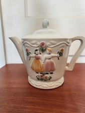 Vintage Ceramic Porcelain Dutch Boy and Girl Tea Pot 1940's Retro Mid Century
