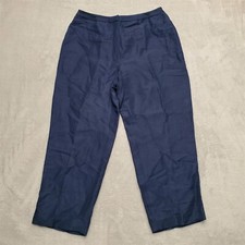 Vintage Linen Blend Pants Womens 12 Navy Blue Linen Blend Flat Front Jones Wear
