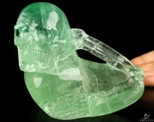 5.7" Fluorite Hand Carved Crystal Skull Fine Art Sculpture, Crystal Healing